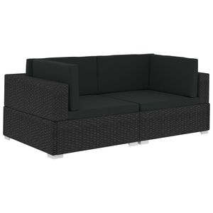 vidaXL Scaune de colț modulare cu perne, 2 buc., negru, poliratan