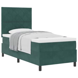 vidaXL Pat cu arcuri cu saltea Verde &icirc;nchis 90 x 190 cm țesătură
