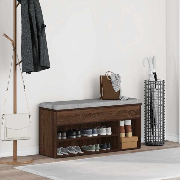 vidaXL Bancă de pantofi, stejar maro, 102x30,5x45 cm, lemn prelucrat