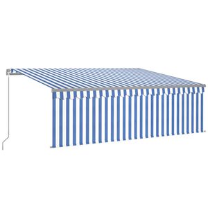 vidaXL Copertină retractabilă manual cu stor, albastru & alb, 4x3 m
