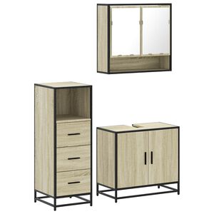 vidaXL Set mobilier de baie, 3 piese, stejar sonoma, lemn prelucrat