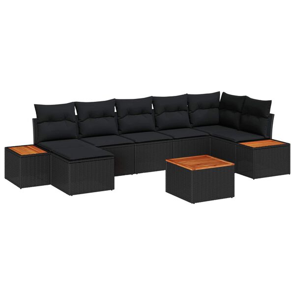 vidaXL Set de canapele pentru grădină cu pernă 8 pcs Negru poliratan