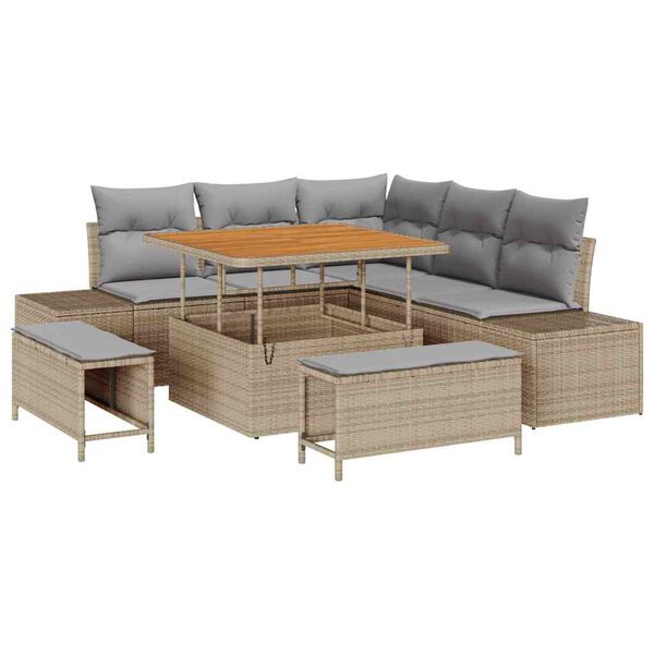 vidaXL Set de canapele pentru grădină cu pernă 8 pcs Bej Rattan poli