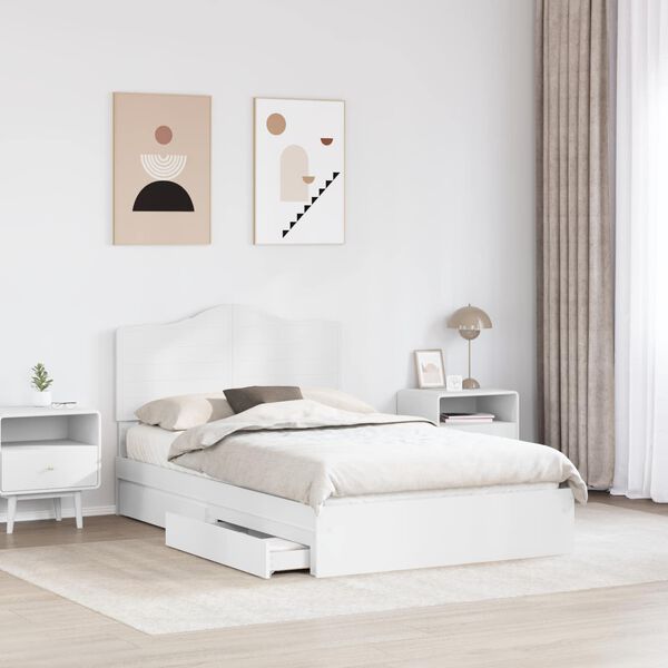 vidaXL Pat cu storage cu headboard Alb 135 x 190 cm Lemn compozit