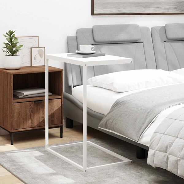 vidaXL Masă laterală, alb, 55x35x66 cm, lemn compozit