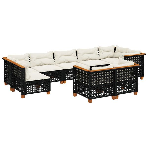 vidaXL Set mobilier de grădină cu perne, 9 piese, negru, poliratan