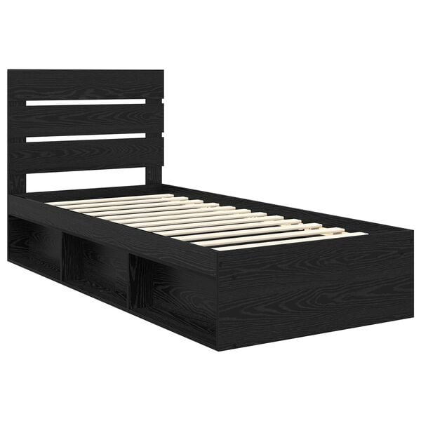 vidaXL Cadru de pat cu headboard Negru 75 x 190 cm Lemn de pin masiv