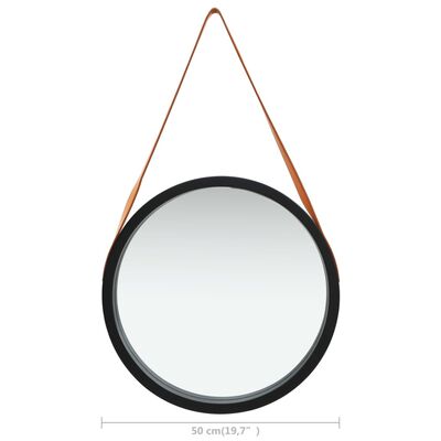 vidaXL Oglindă de perete cu o curea, 50 cm, negru