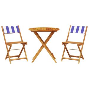 vidaXL Set mobilier bistro, 3 piese, textil albastru alb/lemn masiv