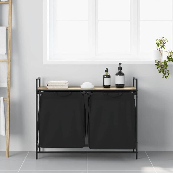 vidaXL Coș de rufe 2 compartimente cu raft stejar sonoma