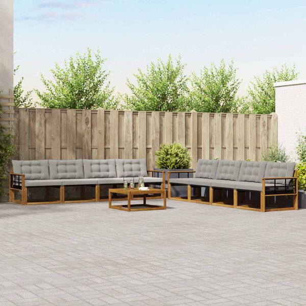 vidaXL Set de canapele de exterior 9 pcs Gri natural și deschis