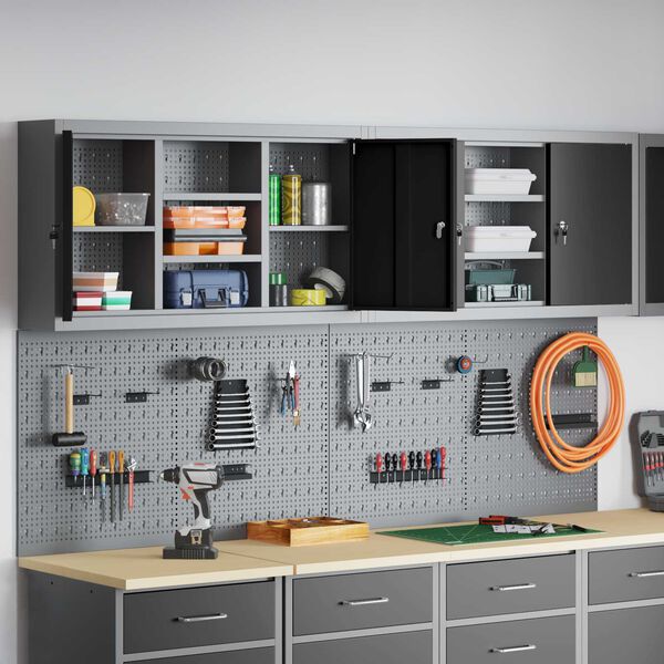 vidaXL Set dulap de unelte 6 pcs Negru Oțel vopsit electrostatic