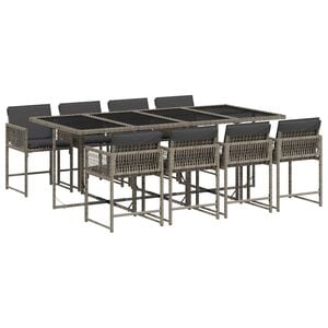 vidaXL Set mobilier grădină cu perne, 9 piese, gri, poliratan
