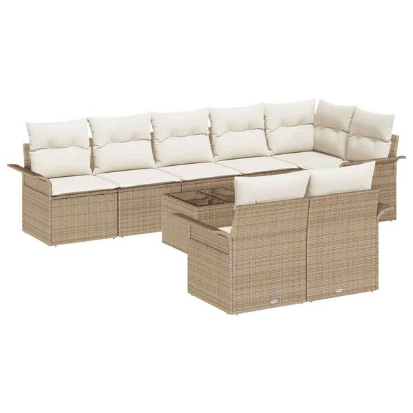 vidaXL Set de canapele pentru grădină cu pernă 9 pcs Bej Rattan poli