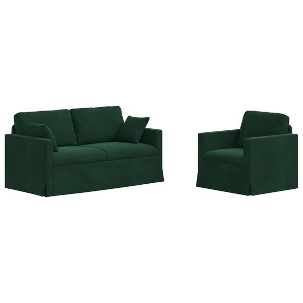 vidaXL Canapea 2 pcs Verde &icirc;nchis
