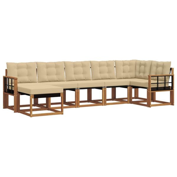 vidaXL Set de canapele de exterior cu pernă 7 pcs Natural și Bej