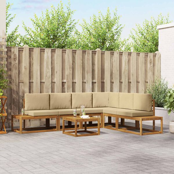 vidaXL Set de canapele de exterior cu pernă 7 Bucată Natural și Bej