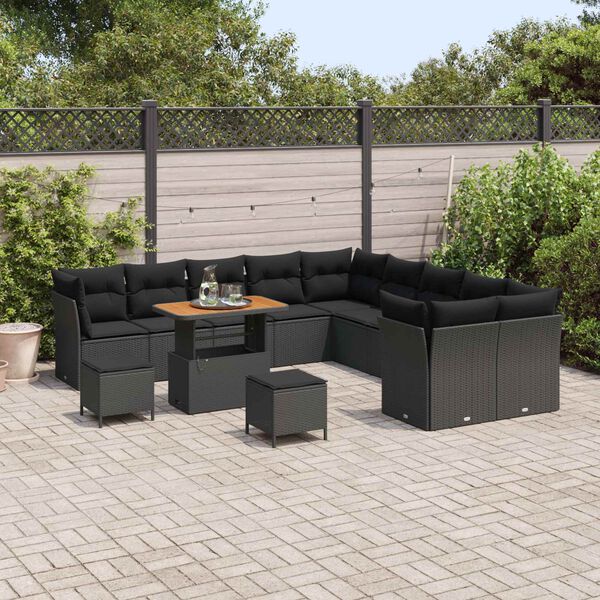 vidaXL Set de canapele pentru grădină 13 pcs Negru poliratan