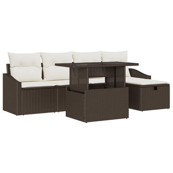 vidaXL Set de canapele pentru grădină cu pernă 6 pcs Maro Rattan poli