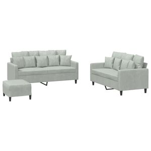 vidaXL Set de canapele cu perne, 3 piese, gri deschis, catifea