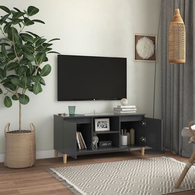 vidaXL Comodă TV cu picioare din lemn masiv, gri, 103,5x35x50 cm