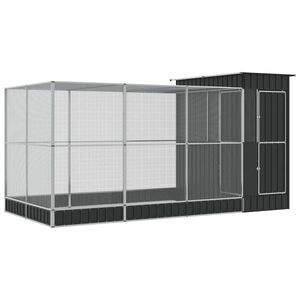 vidaXL Volieră cu extensie argintie 416x203x216 cm oțel