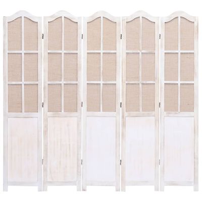 vidaXL Paravan de cameră cu 5 panouri, alb, 175 x 165 cm, textil