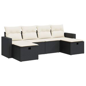 vidaXL Set mobilier de grădină cu perne, 6 piese, negru, poliratan