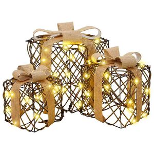 vidaXL Cutie de cadou de Crăciun iluminată 3 buc. 150 LED-uri Alb cald