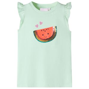 Tricou pentru copii cu m&acirc;neci cu volane, verde deschis, 128