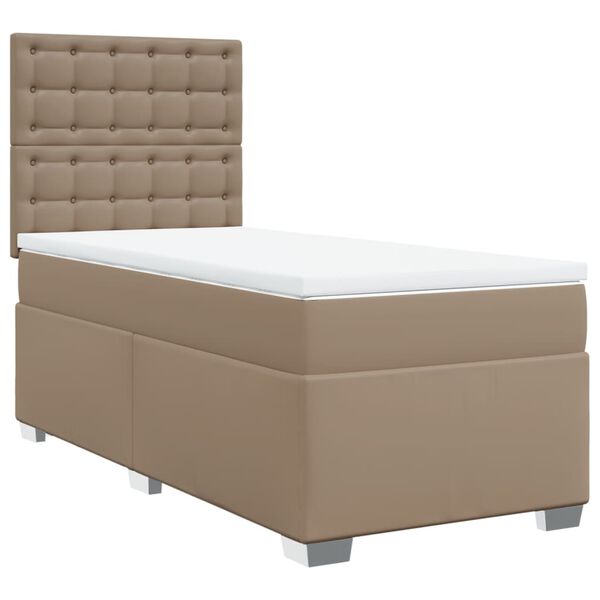 vidaXL Pat box spring cu saltea, cappuccino, 100x200cm piele ecologică