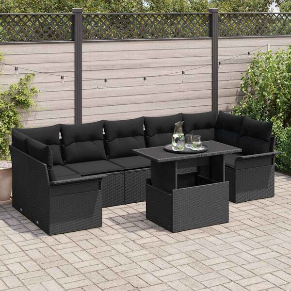 vidaXL Set de canapele pentru grădină cu pernă 8 pcs Negru poliratan
