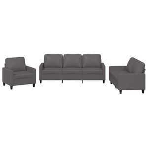 vidaXL Set de canapele cu perne, 3 piese, gri, piele ecologică