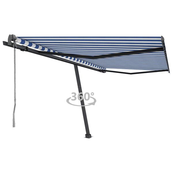 vidaXL Copertină autonomă retractabilă automat albastru&alb 450x300 cm