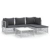 vidaXL Set mobilier de grădină, 5 piese, cu perne, alb, oțel
