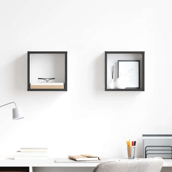 vidaXL Rafturi de perete cub, 2 buc., gri extralucios, 26x15x26 cm