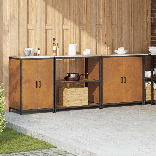 vidaXL Set de depozitare pentru bucătărie cu raft cu ușă 3 pcs Ruginit