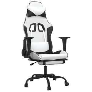 vidaXL Scaun de gaming masaj/suport picioare alb/negru piele eco