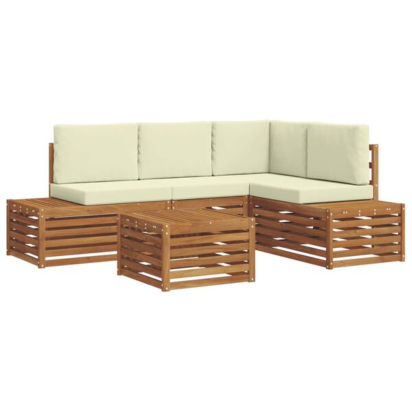 vidaXL Set de canapele de exterior cu pernă 5 Bucată Natural și Crem