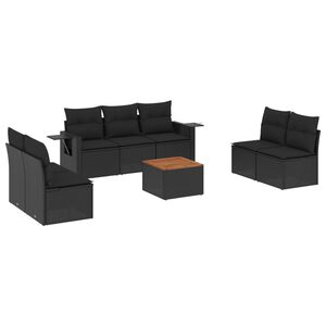 vidaXL Set mobilier de grădină cu perne, 8 piese, negru, poliratan