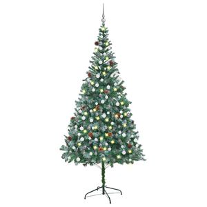 vidaXL Brad Crăciun artificial pre-iluminat globuri/conuri pin 210 cm