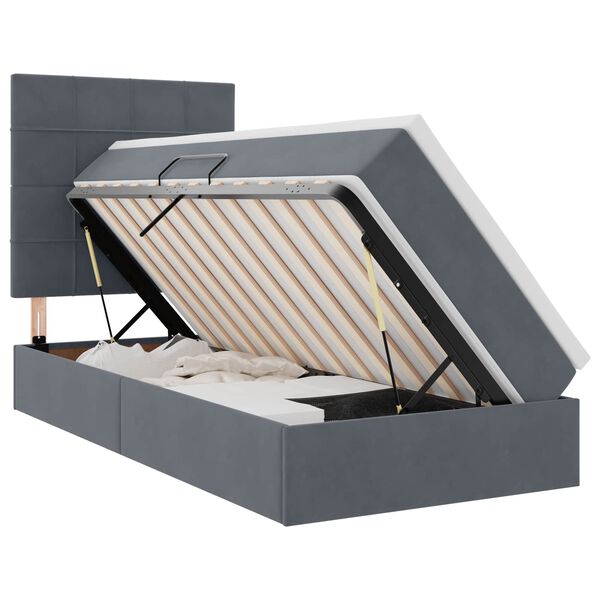 vidaXL Pat cu saltea și spațiu de depozitare Gri &icirc;nchis 90 x 200 cm