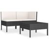 vidaXL Set mobilier de grădină cu perne, 3 piese, negru, poliratan