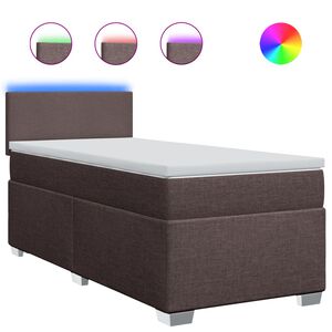 vidaXL Pat box spring cu saltea, maro &icirc;nchis, 90x200 cm, textil