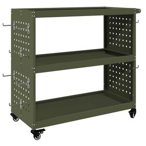 vidaXL Cărucior pentru unelte cu raft Verde măsliniu 75 x 35 x 73 cm