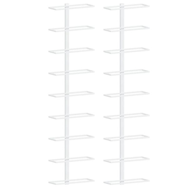 vidaXL Suport sticle de vin, de perete, 9 sticle, 2 buc., alb, fier