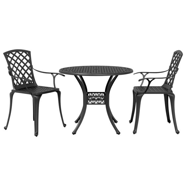 vidaXL Set mobilier bistro, 3 piese, negru, aluminiu turnat