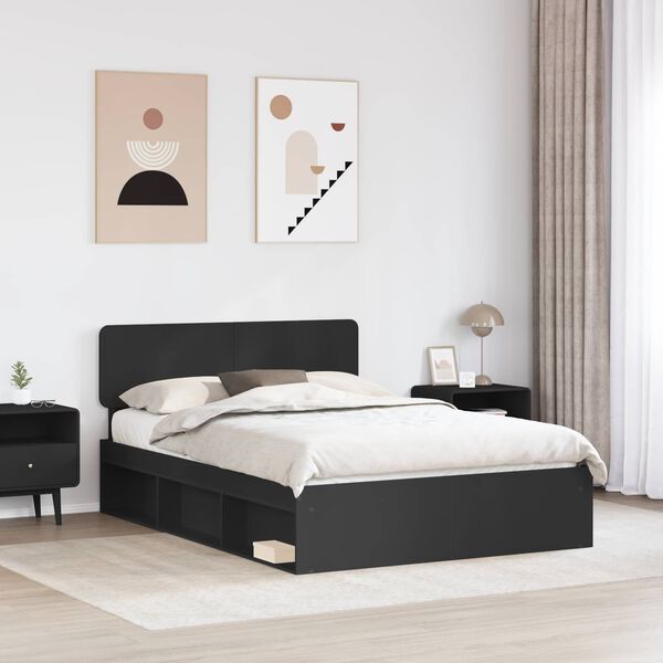 vidaXL Cadru de pat cu headboard Negru 150 x 200 cm Lemn de pin masiv