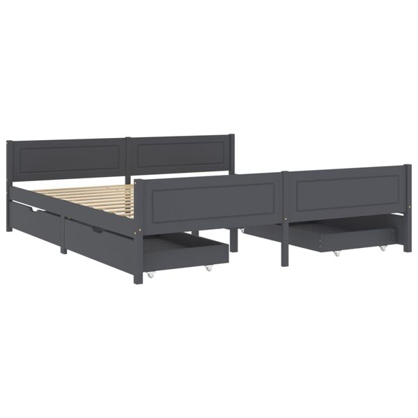 vidaXL Cadru pat cu 4 sertare, gri &icirc;nchis, 180x200 cm, lemn masiv pin