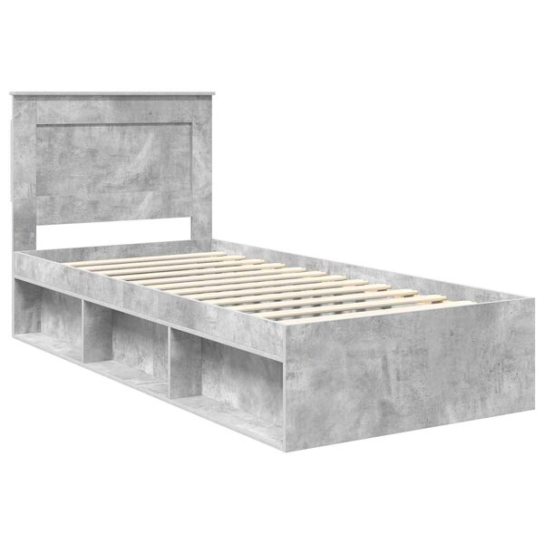 vidaXL Cadru de pat Gri Concret 90 x 190 cm Lemn de pin masiv